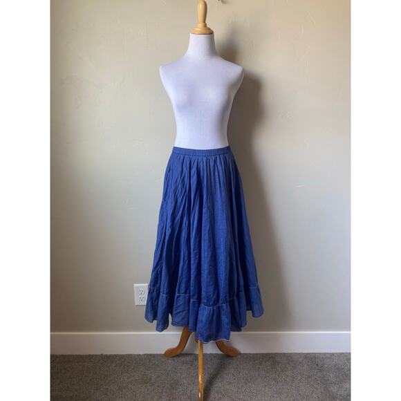Coldwater Creek Blue Cotton and Silk Elastic Waist Pull On Midi Skirt- Sz Small - Picture 1 of 5